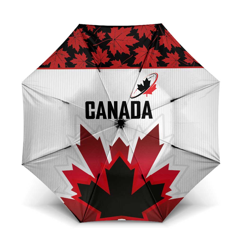 Canadian Rugby Umbrella Maple Leaves Sporty Art Style White Color - Wonder Print Shop
