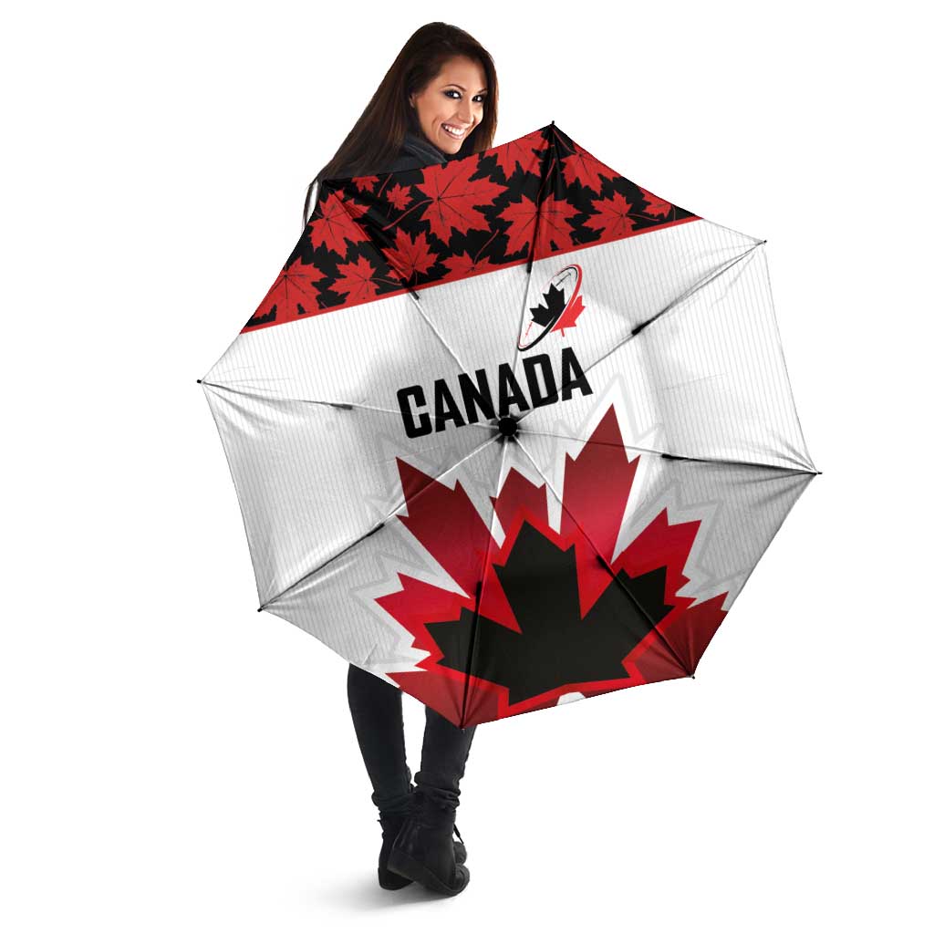 Canadian Rugby Umbrella Maple Leaves Sporty Art Style White Color - Wonder Print Shop