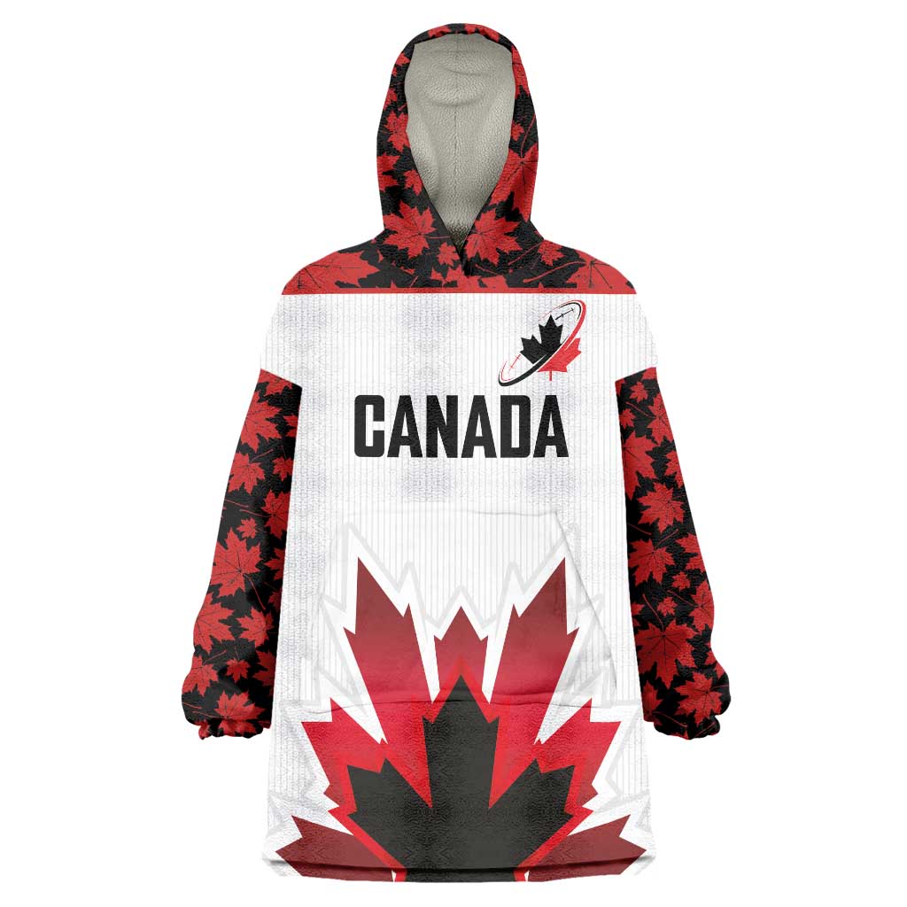 Custom Canadian Rugby Wearable Blanket Hoodie Maple Leaves Sporty Art Style White Color - Wonder Print Shop