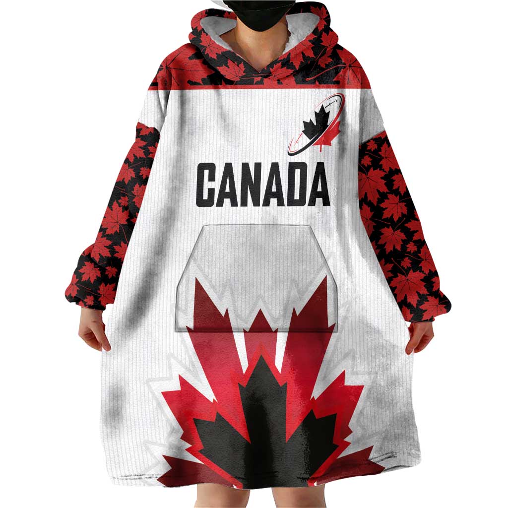 Custom Canadian Rugby Wearable Blanket Hoodie Maple Leaves Sporty Art Style White Color - Wonder Print Shop