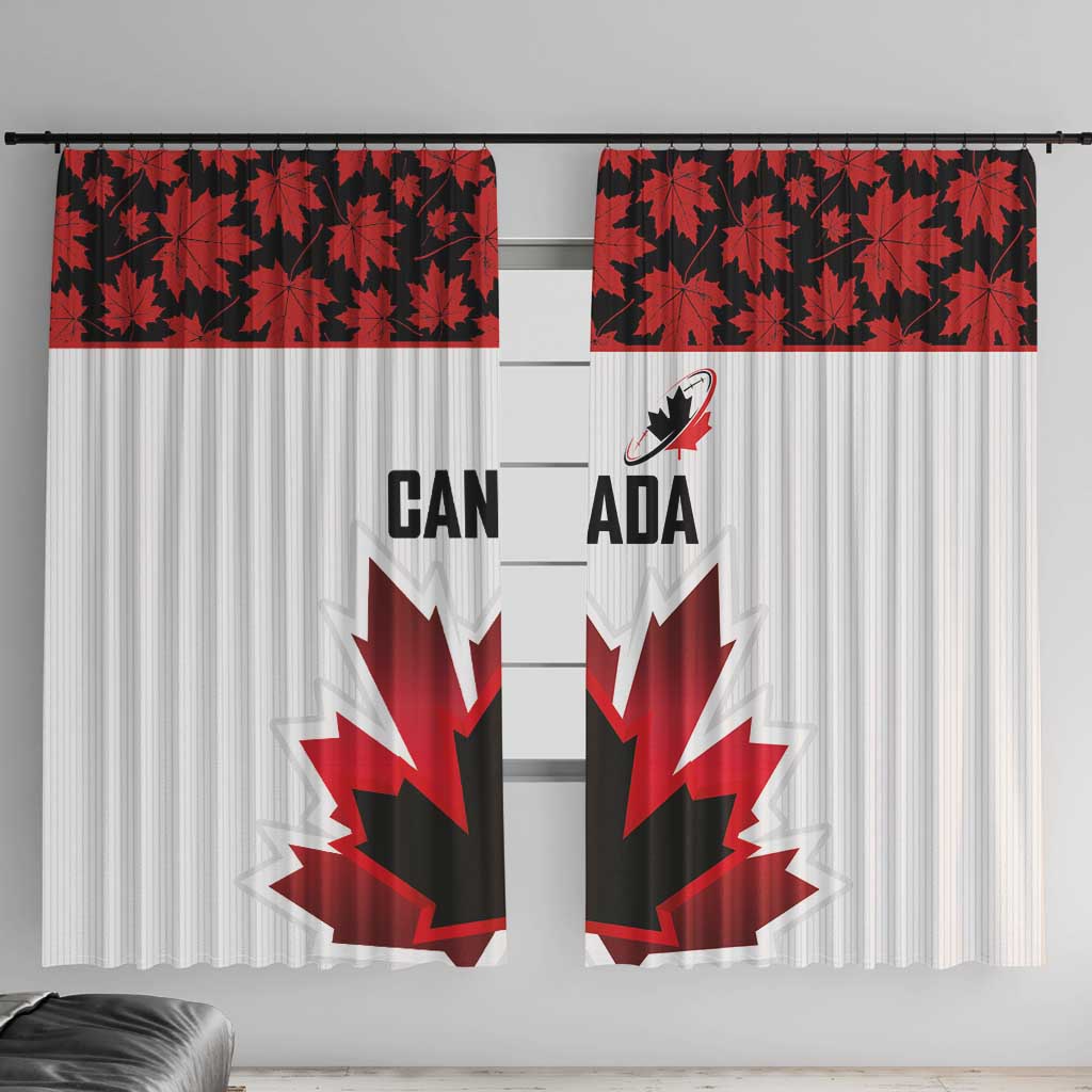 Canadian Rugby Window Curtain Maple Leaves Sporty Art Style White Color - Wonder Print Shop