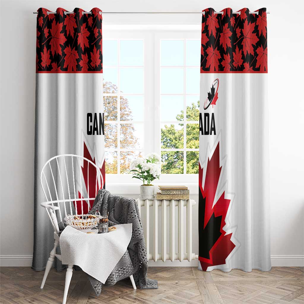 Canadian Rugby Window Curtain Maple Leaves Sporty Art Style White Color - Wonder Print Shop