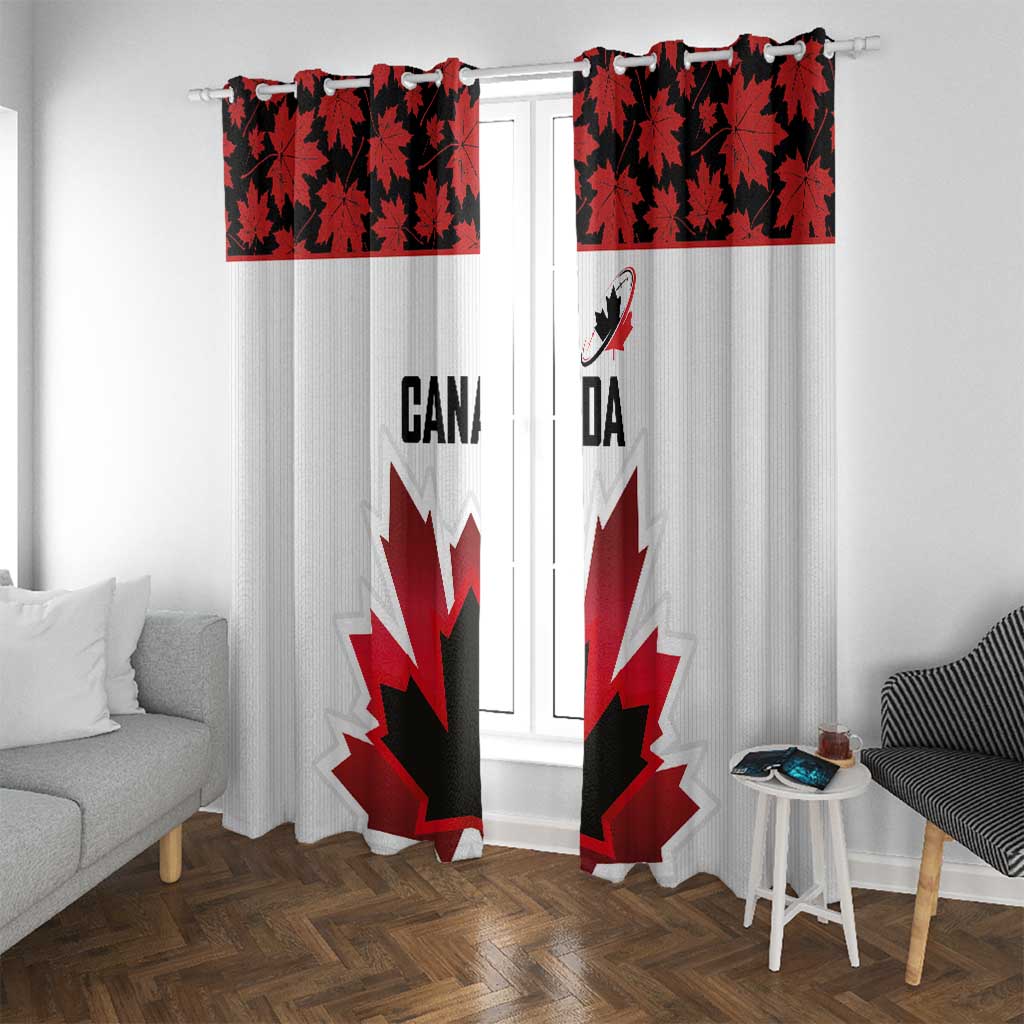 Canadian Rugby Window Curtain Maple Leaves Sporty Art Style White Color - Wonder Print Shop