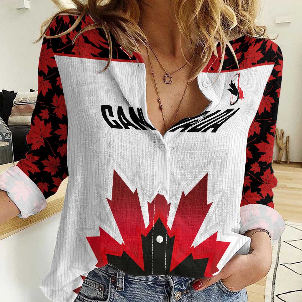 Custom Canadian Rugby Women Casual Shirt Maple Leaves Sporty Art Style White Color - Wonder Print Shop
