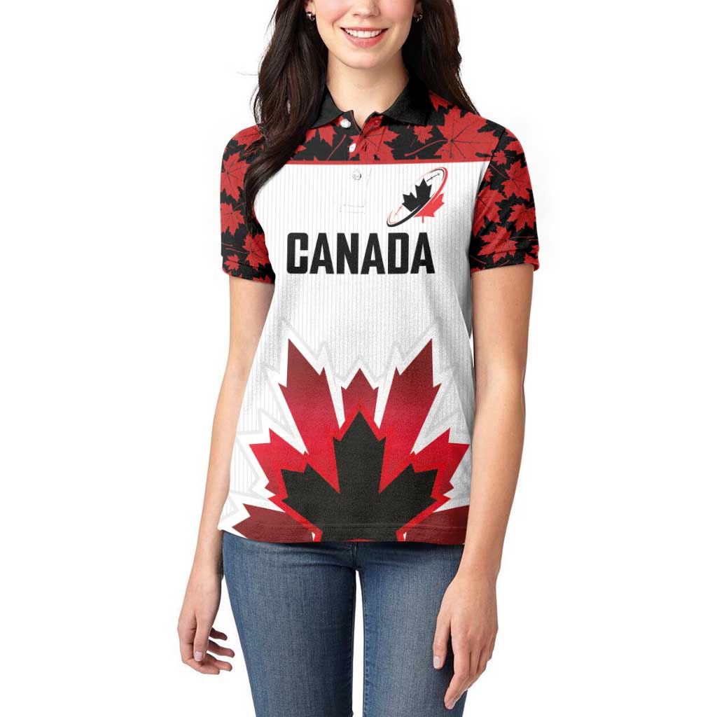 Custom Canadian Rugby Women Polo Shirt Maple Leaves Sporty Art Style White Color - Wonder Print Shop