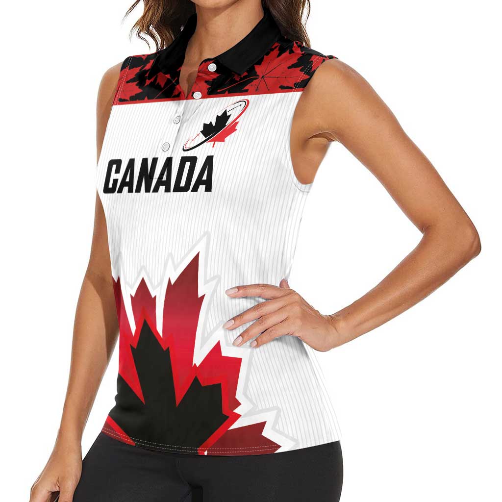 Custom Canadian Rugby Women Sleeveless Polo Shirt Maple Leaves Sporty Art Style White Color - Wonder Print Shop