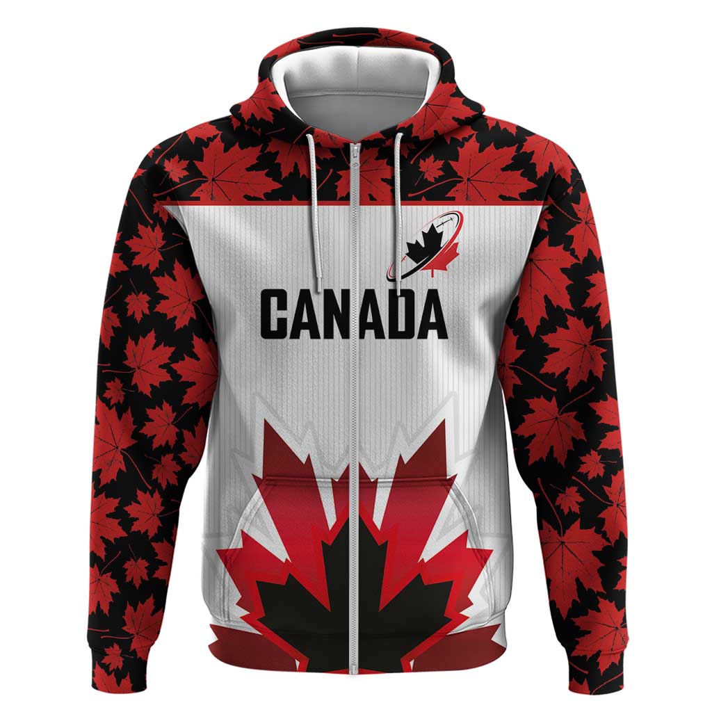 Custom Canadian Rugby Zip Hoodie Maple Leaves Sporty Art Style White Color - Wonder Print Shop