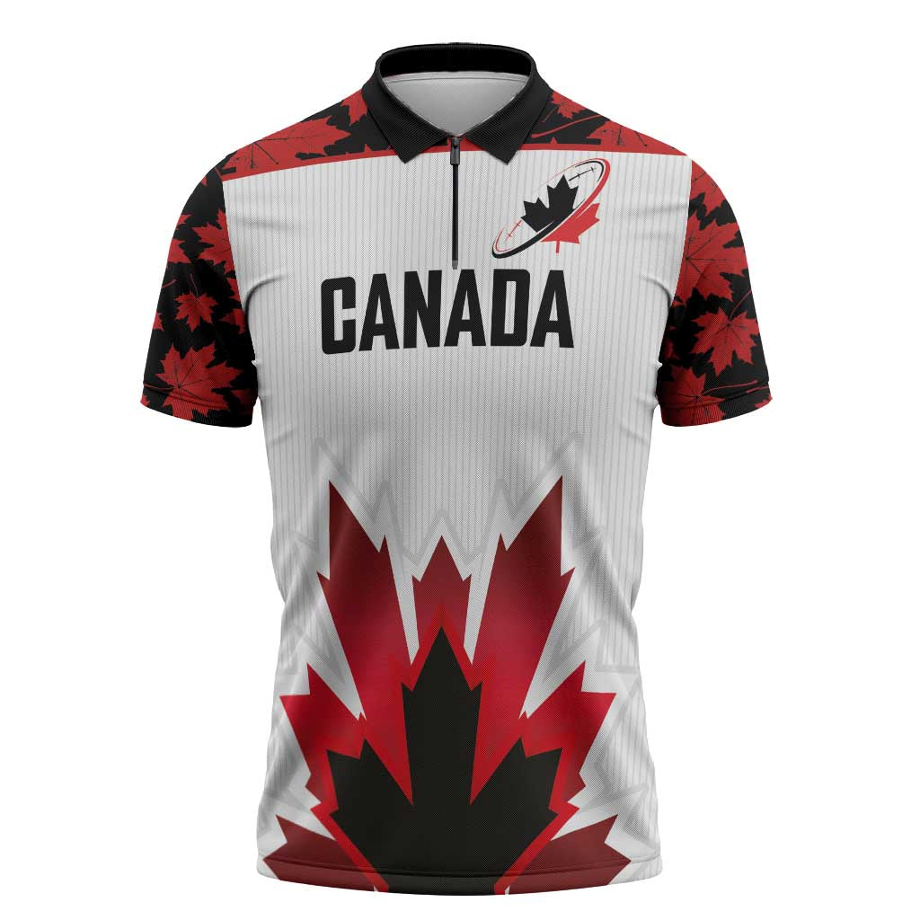 Custom Canadian Rugby Zipper Polo Shirt Maple Leaves Sporty Art Style White Color - Wonder Print Shop