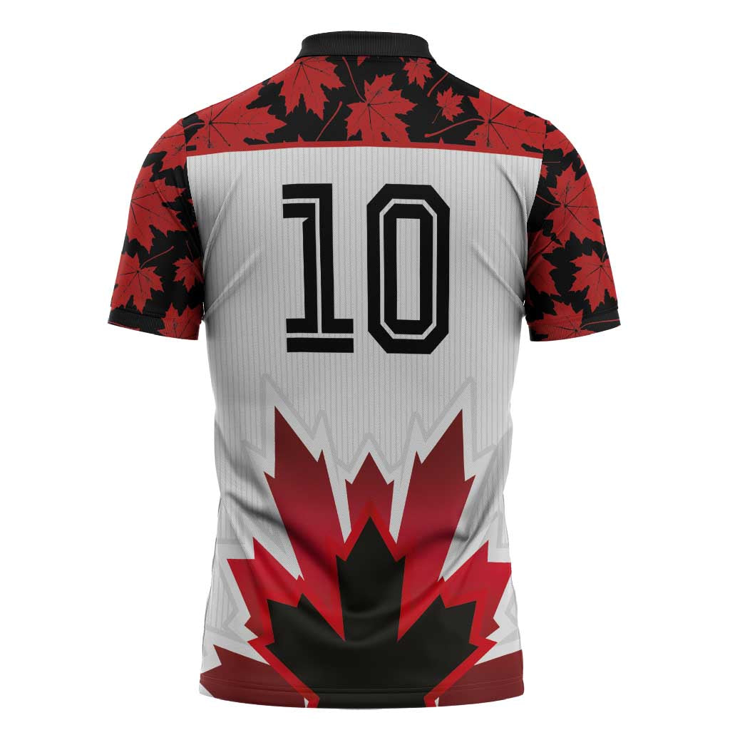 Custom Canadian Rugby Zipper Polo Shirt Maple Leaves Sporty Art Style White Color - Wonder Print Shop