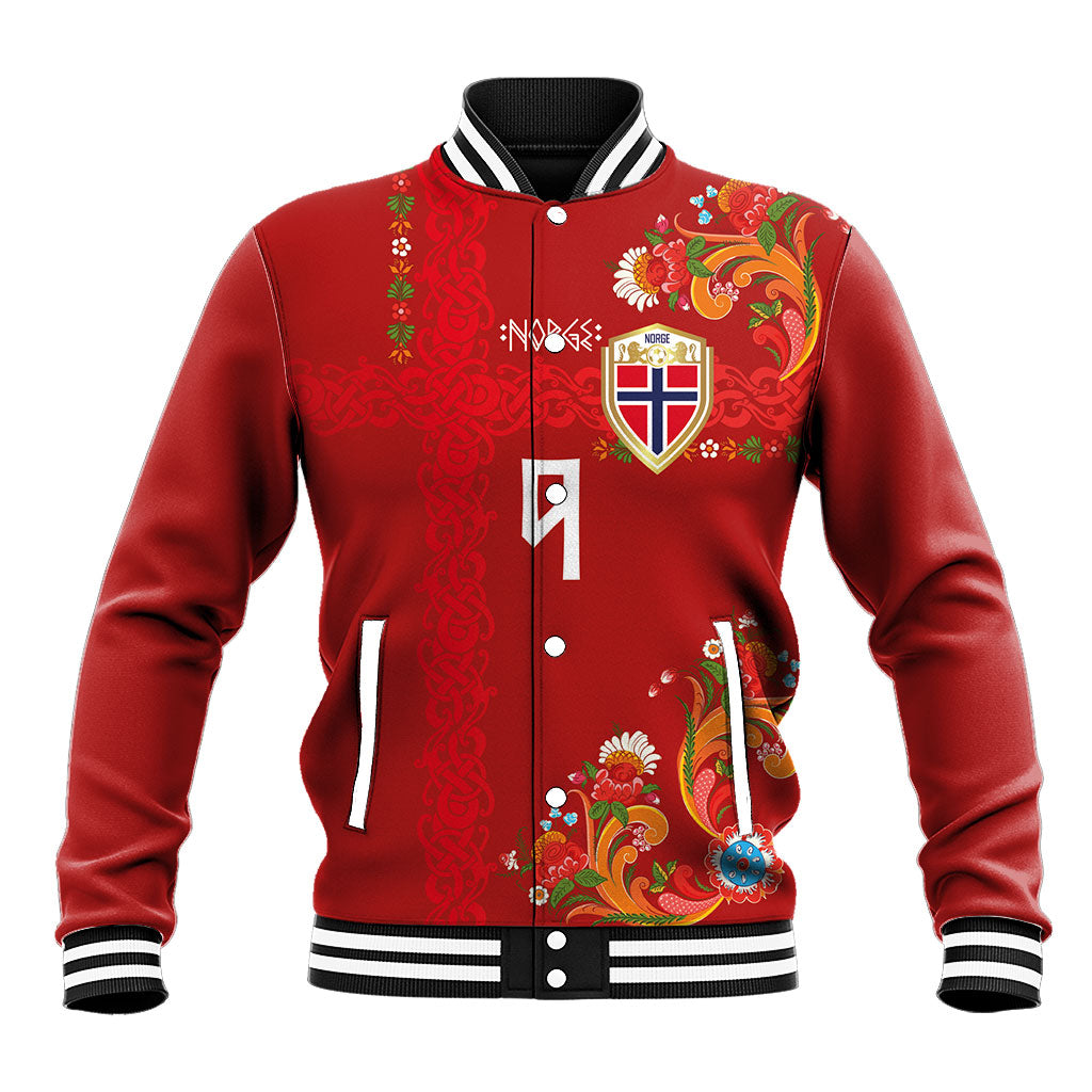 Custom Norway Football Baseball Jacket Norge Viking and Rosemaling Ornament