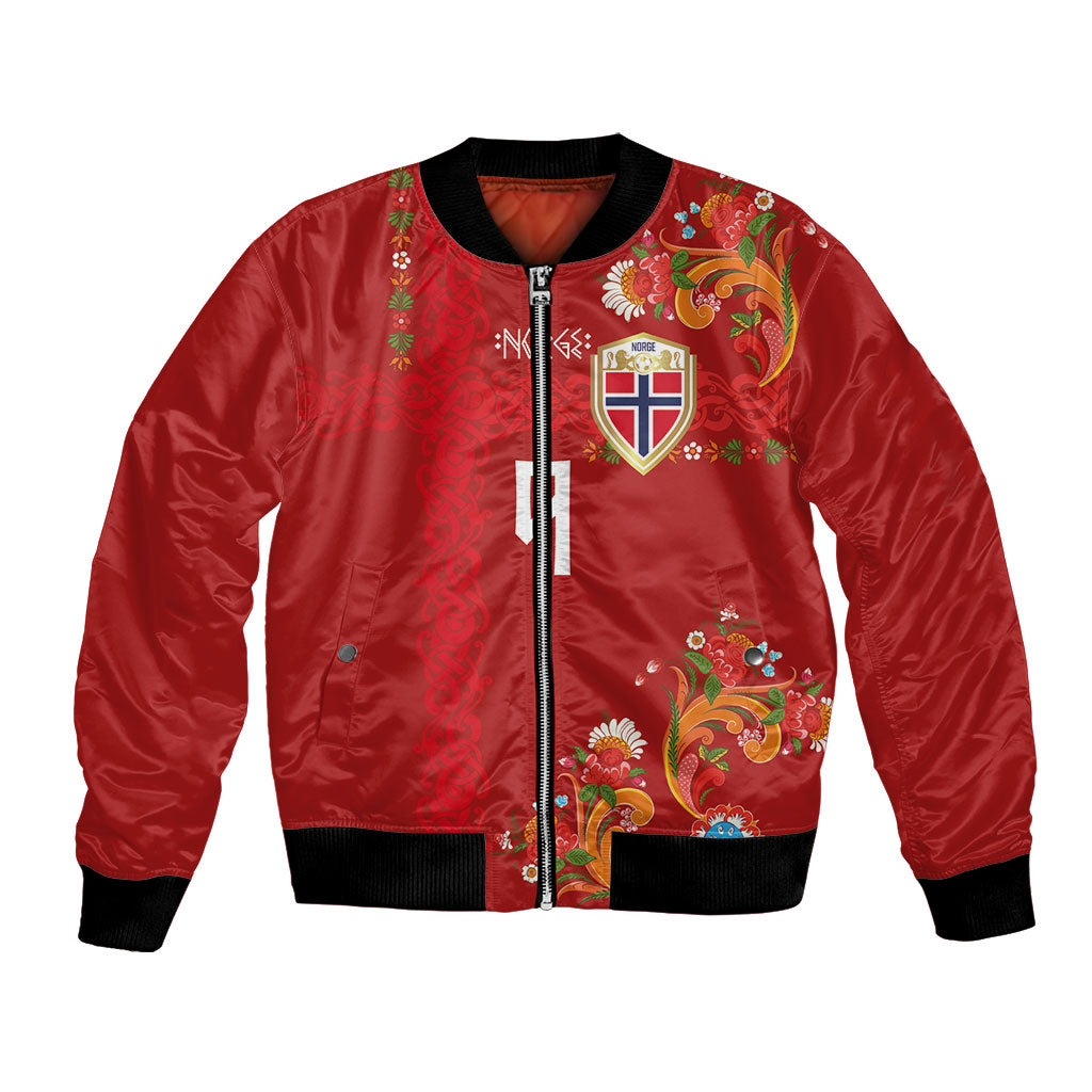 Custom Norway Football Bomber Jacket Norge Viking and Rosemaling Ornament