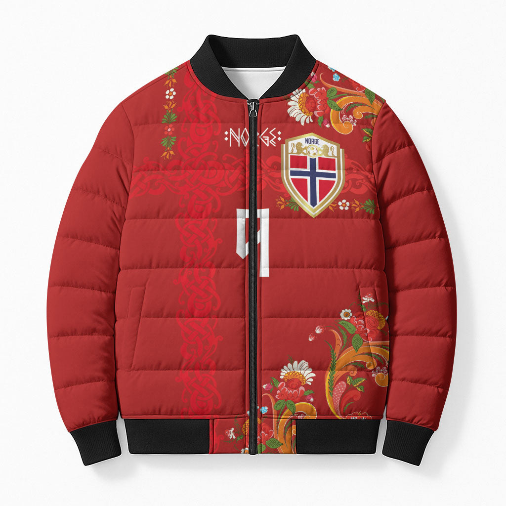 Custom Norway Football Bomber Puffer Jacket Norge Viking and Rosemaling Ornament