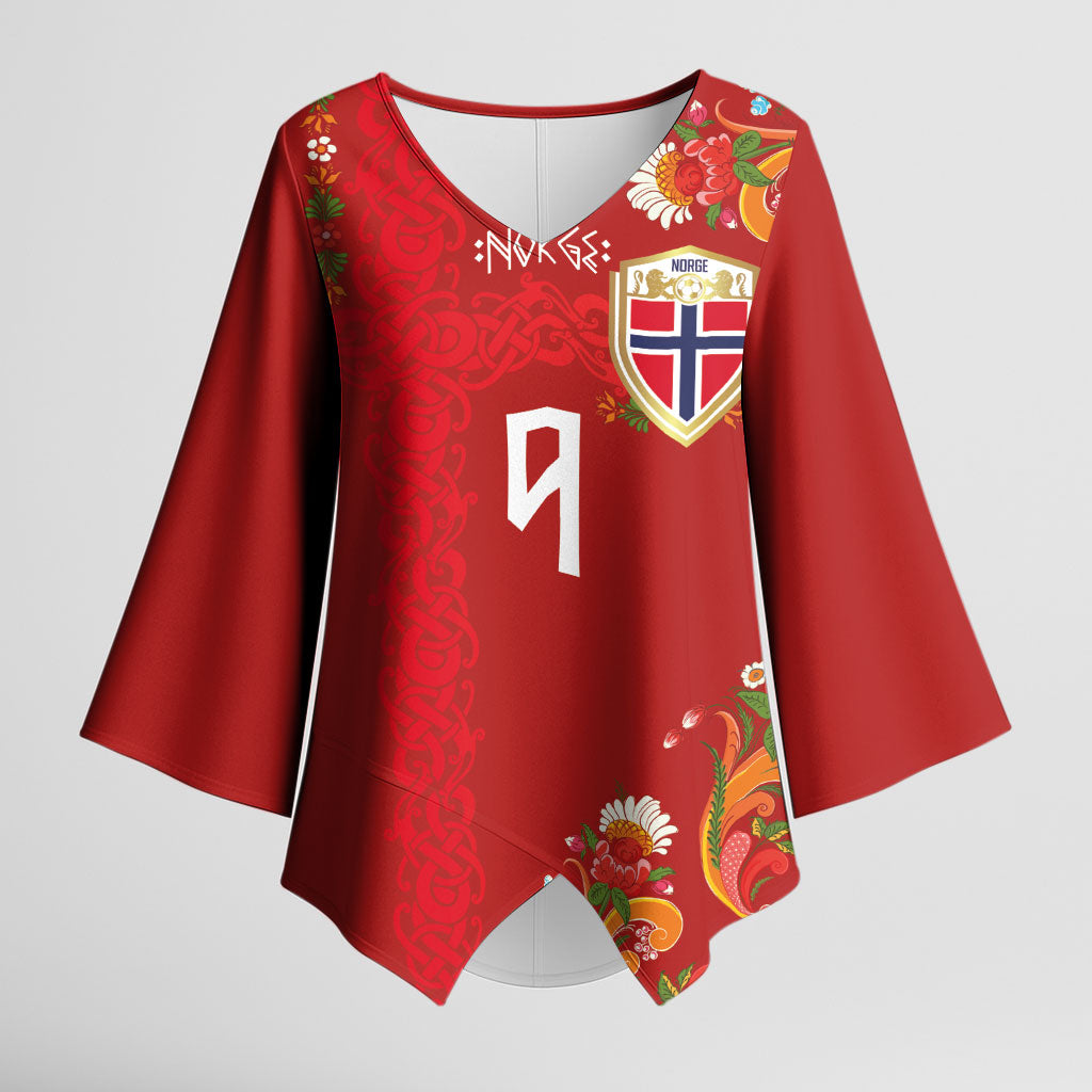 Custom Norway Football Kimono Sleeve Blouse Norge Viking and Rosemaling Ornament