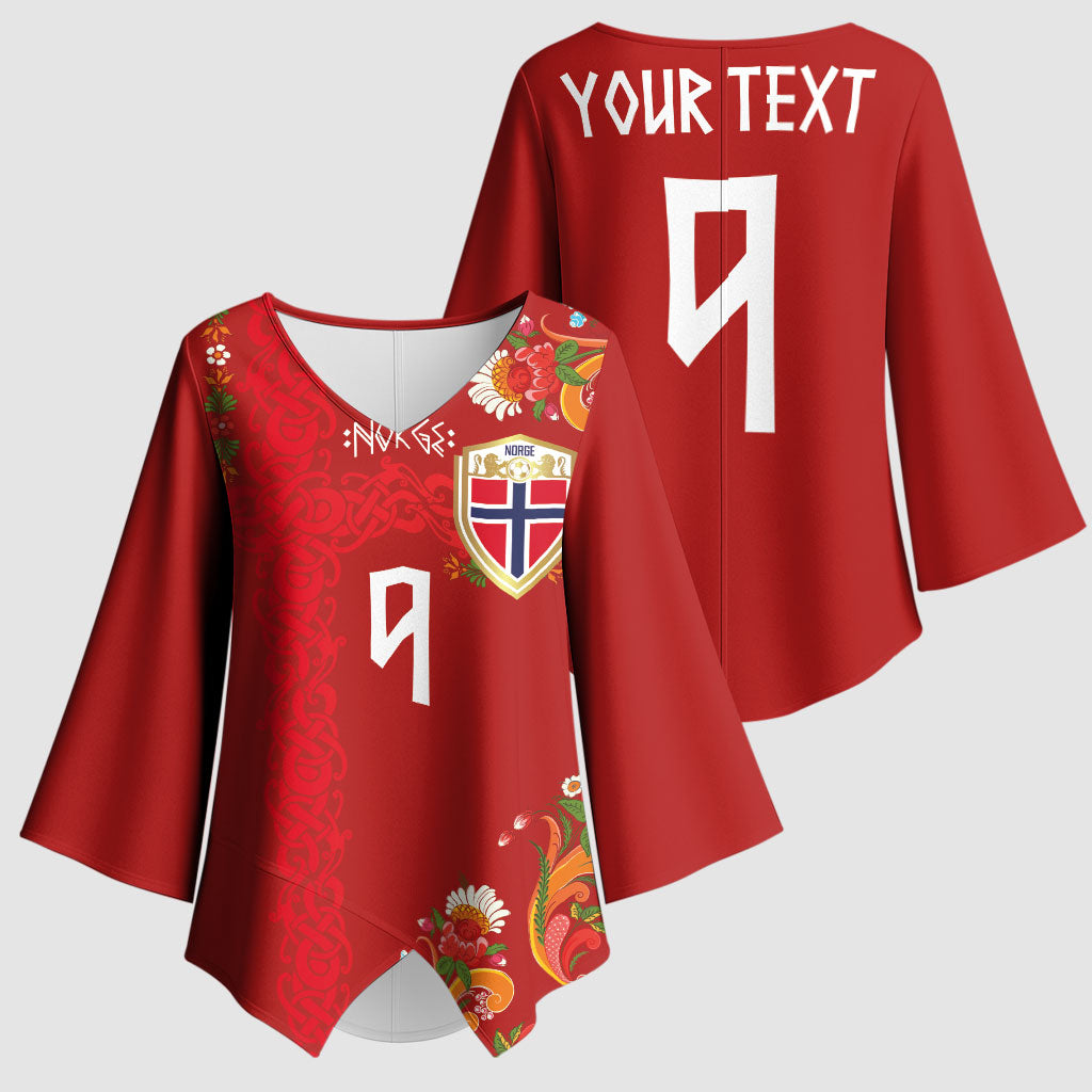 Custom Norway Football Kimono Sleeve Blouse Norge Viking and Rosemaling Ornament