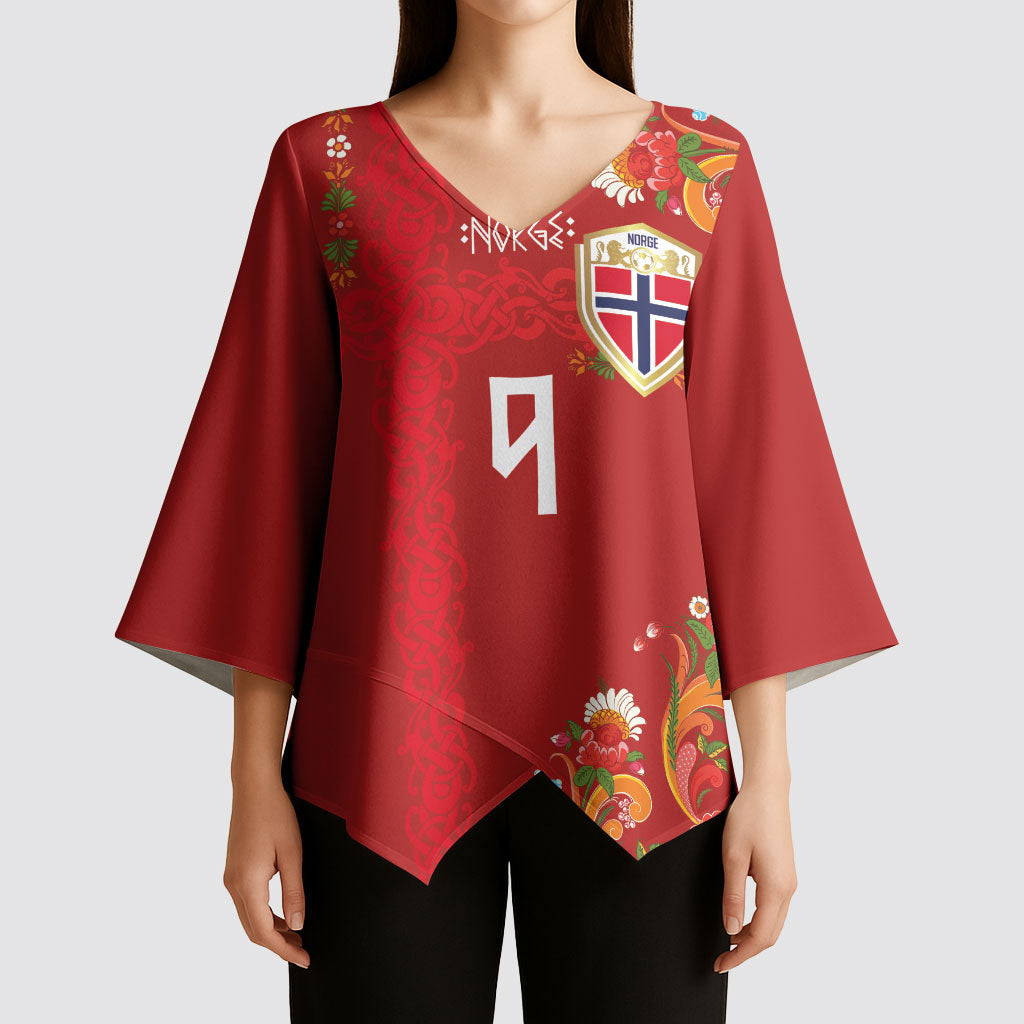 Custom Norway Football Kimono Sleeve Blouse Norge Viking and Rosemaling Ornament