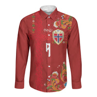 Custom Norway Football Long Sleeve Button Shirt Norge Viking and Rosemaling Ornament