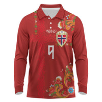 Custom Norway Football Long Sleeve Polo Shirt Norge Viking and Rosemaling Ornament