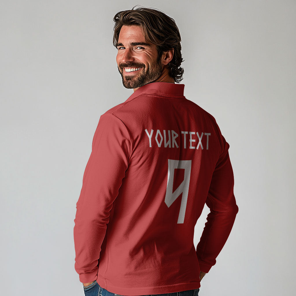 Custom Norway Football Long Sleeve Polo Shirt Norge Viking and Rosemaling Ornament