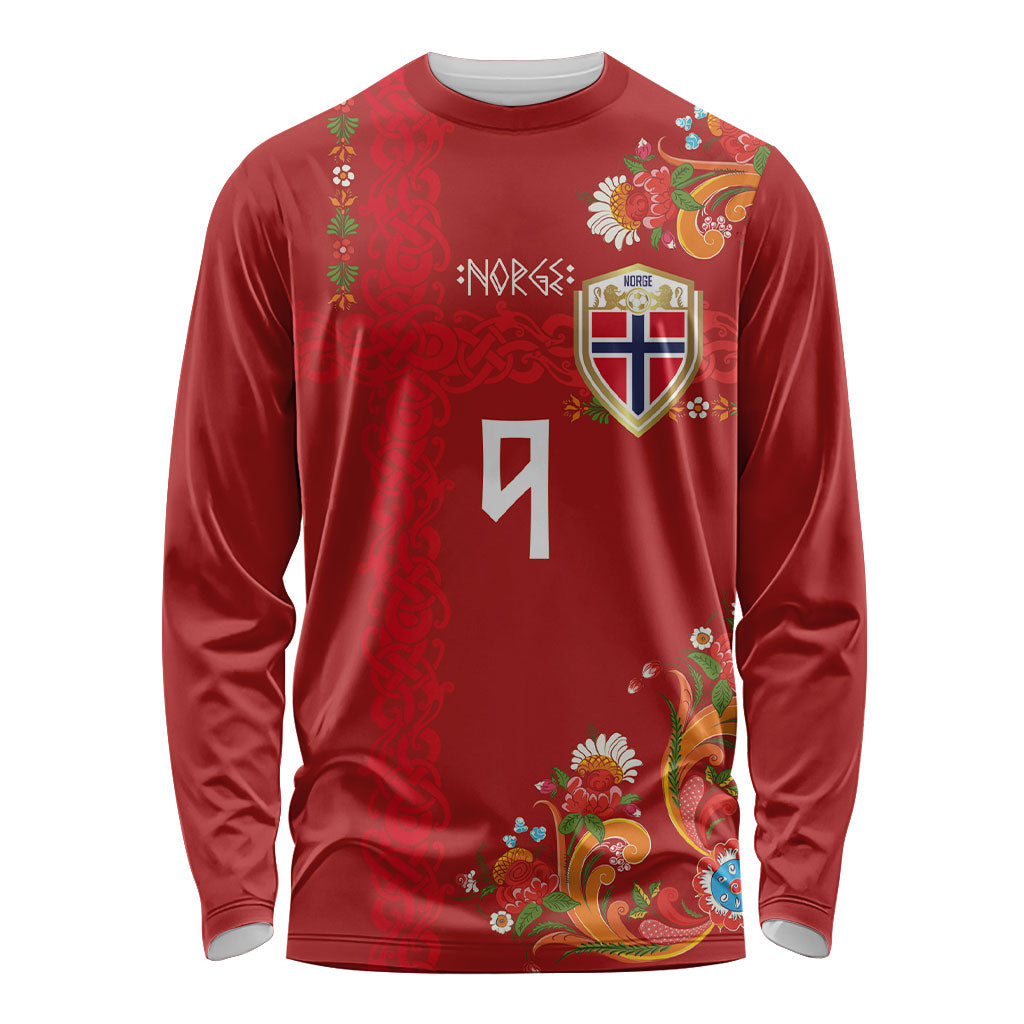 Custom Norway Football Long Sleeve Shirt Norge Viking and Rosemaling Ornament