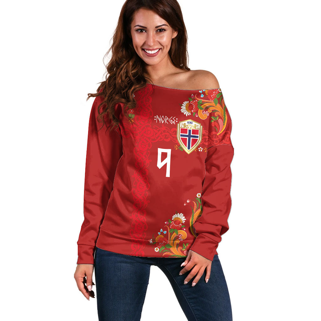 Custom Norway Football Off Shoulder Sweater Norge Viking and Rosemaling Ornament