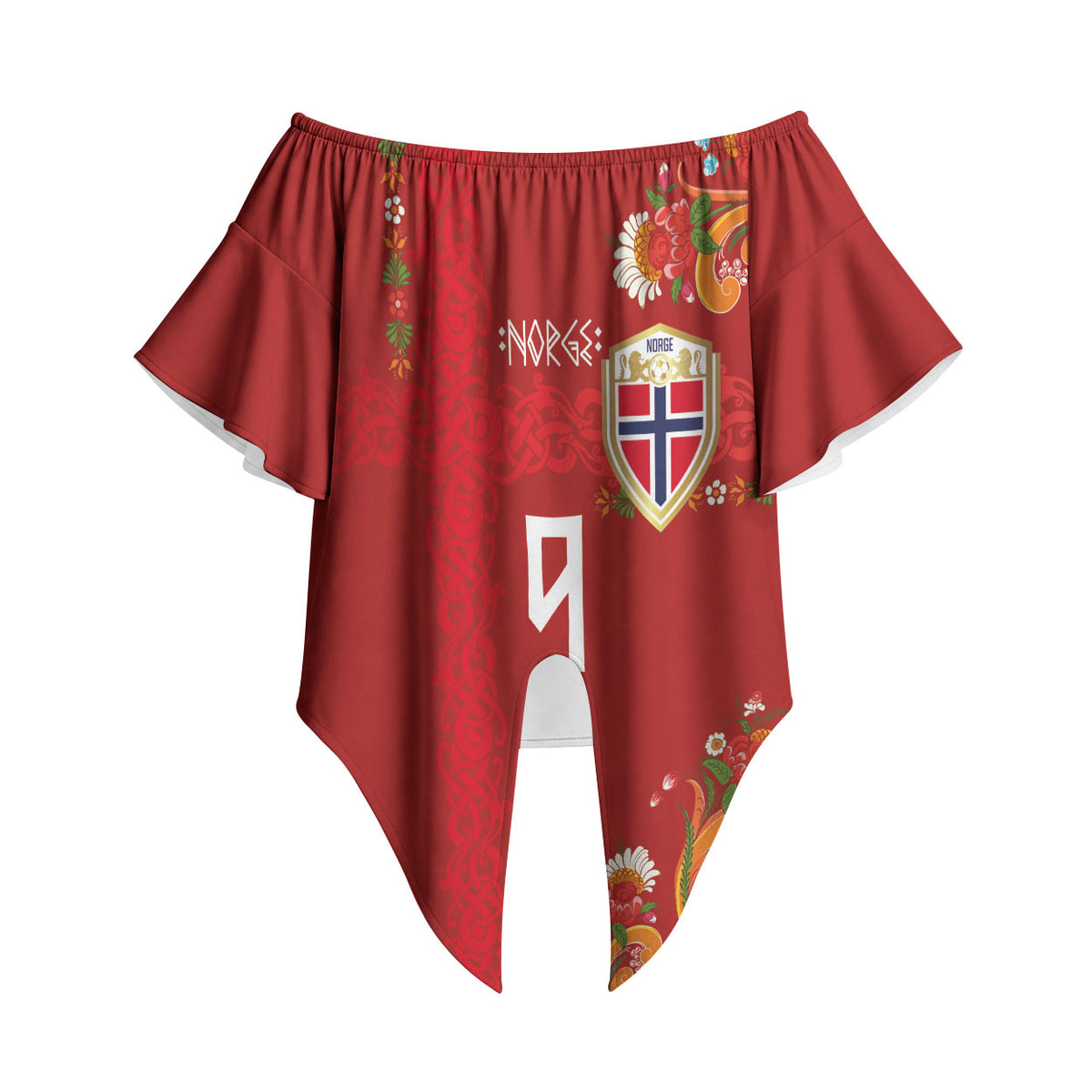 Custom Norway Football Off Shoulder Wrap Waist Top Norge Viking and Rosemaling Ornament