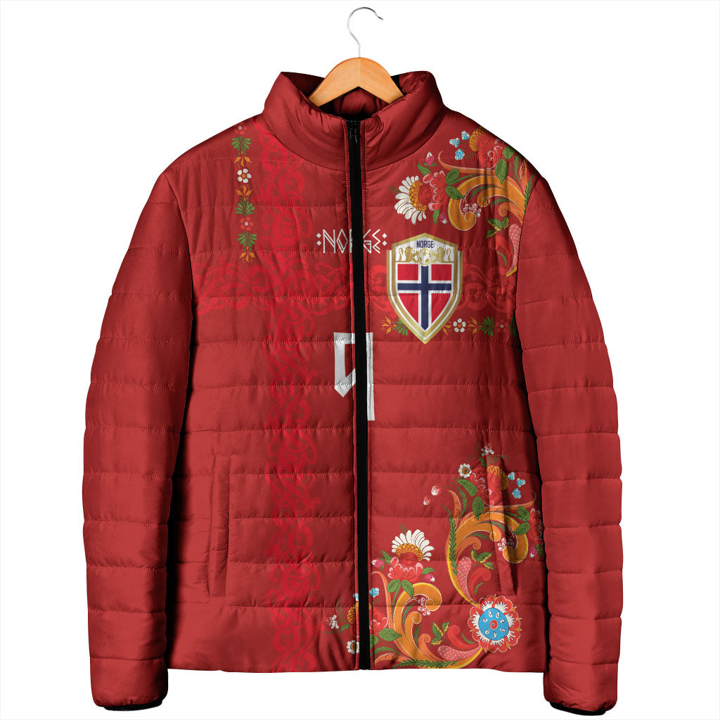 Custom Norway Football Padded Jacket Norge Viking and Rosemaling Ornament
