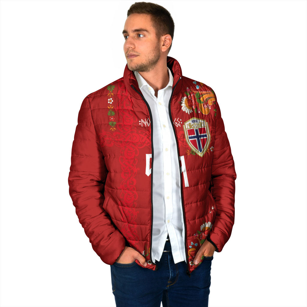 Custom Norway Football Padded Jacket Norge Viking and Rosemaling Ornament