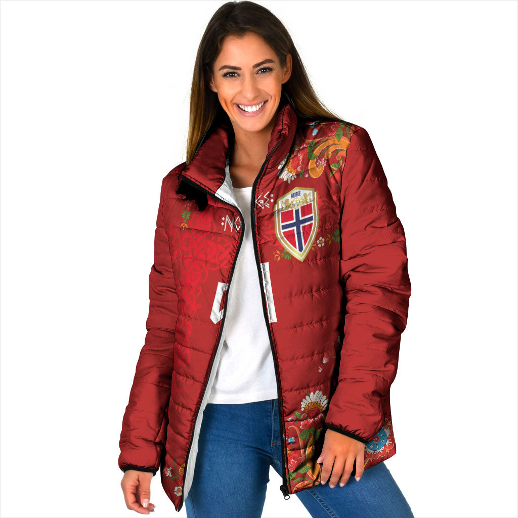 Custom Norway Football Padded Jacket Norge Viking and Rosemaling Ornament
