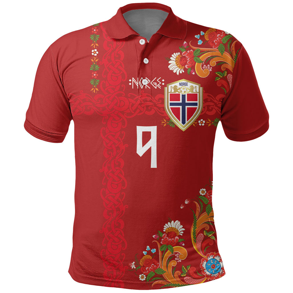 Custom Norway Football Polo Shirt Norge Viking and Rosemaling Ornament