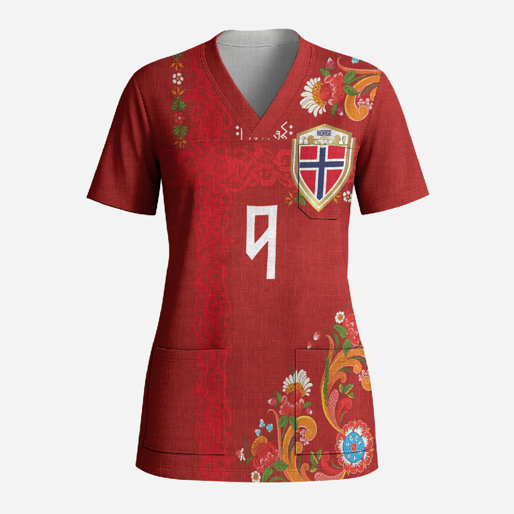 Custom Norway Football Scrub Top Norge Viking and Rosemaling Ornament