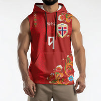 Custom Norway Football Sleeveless Hoodie Norge Viking and Rosemaling Ornament