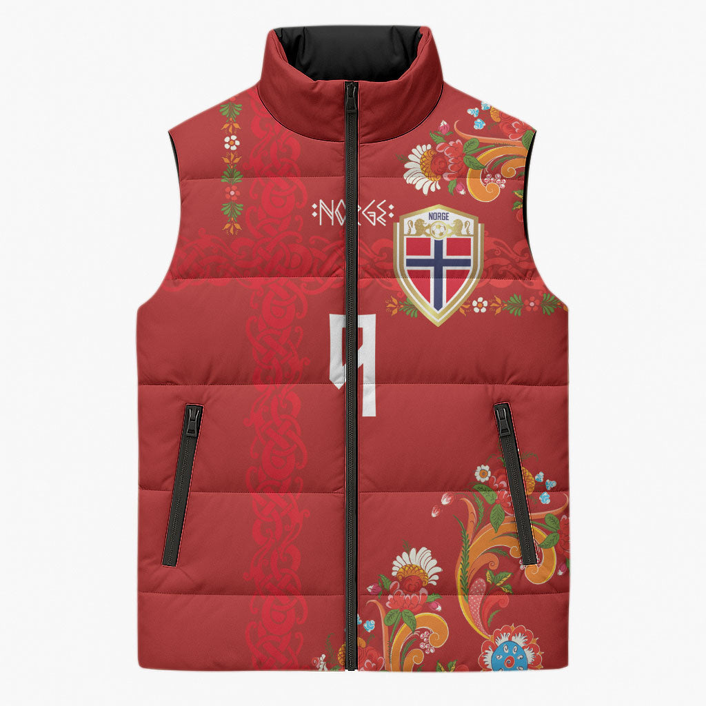 Custom Norway Football Sleeveless Puffer Jacket Norge Viking and Rosemaling Ornament