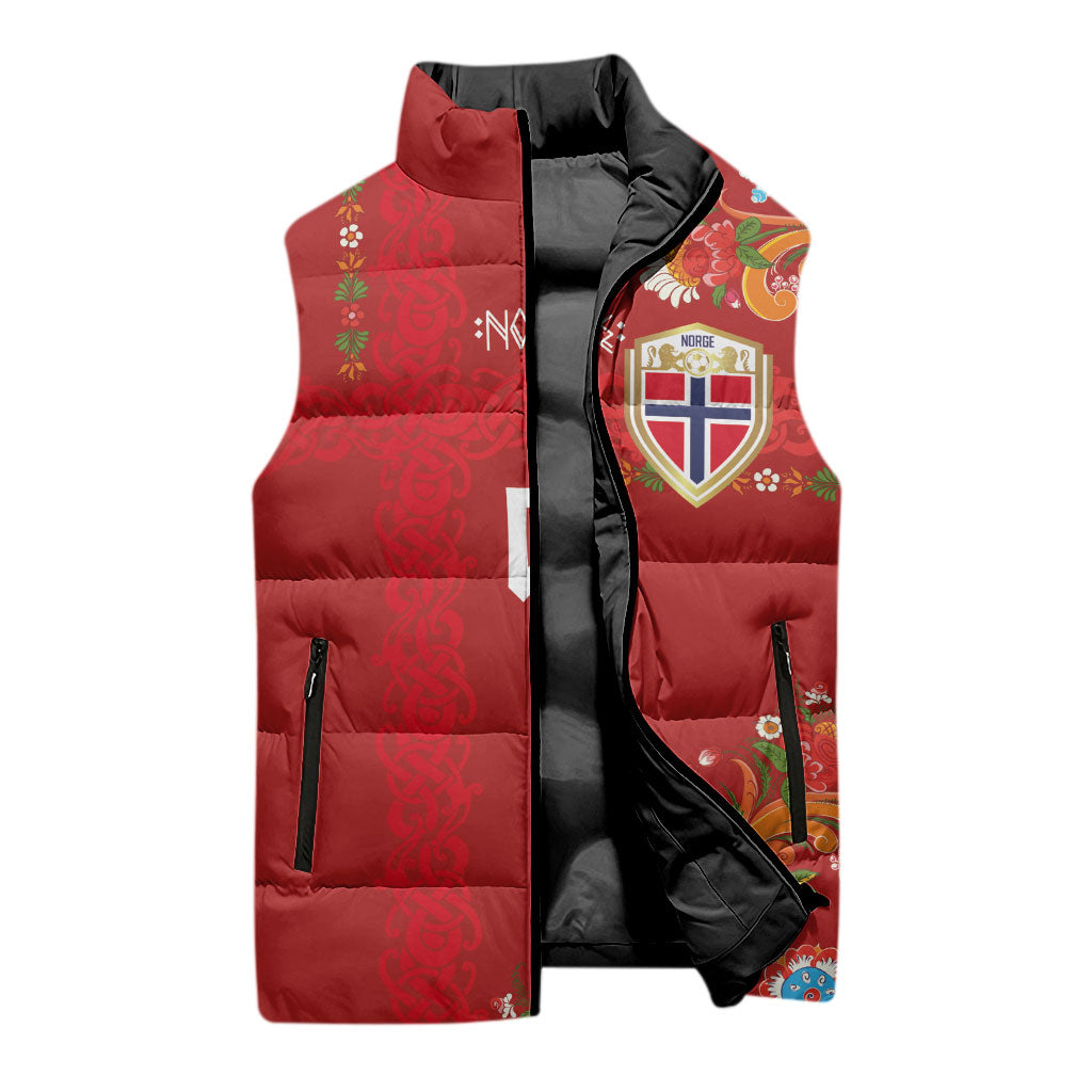 Custom Norway Football Sleeveless Puffer Jacket Norge Viking and Rosemaling Ornament