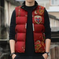 Custom Norway Football Sleeveless Puffer Jacket Norge Viking and Rosemaling Ornament