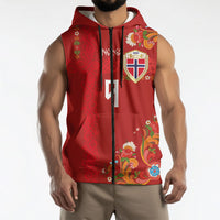 Custom Norway Football Sleeveless Zip Hoodie Norge Viking and Rosemaling Ornament