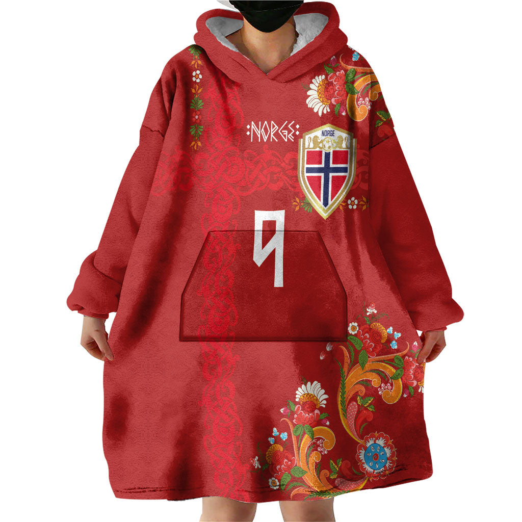 Custom Norway Football Wearable Blanket Hoodie Norge Viking and Rosemaling Ornament