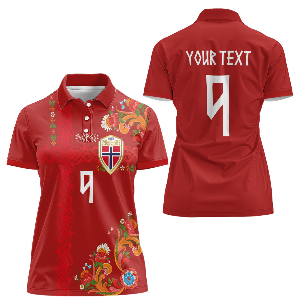 Custom Norway Football Women Polo Shirt Norge Viking and Rosemaling Ornament