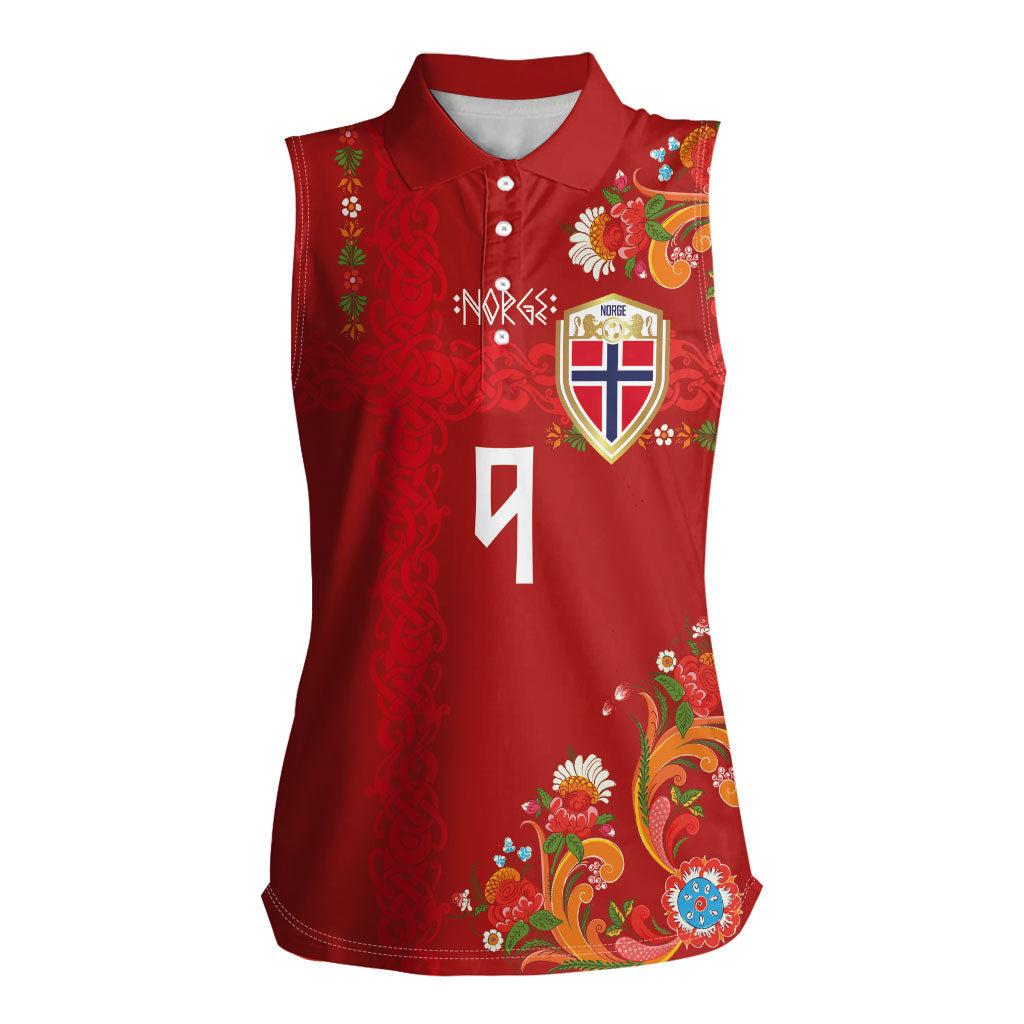 Custom Norway Football Women Sleeveless Polo Shirt Norge Viking and Rosemaling Ornament