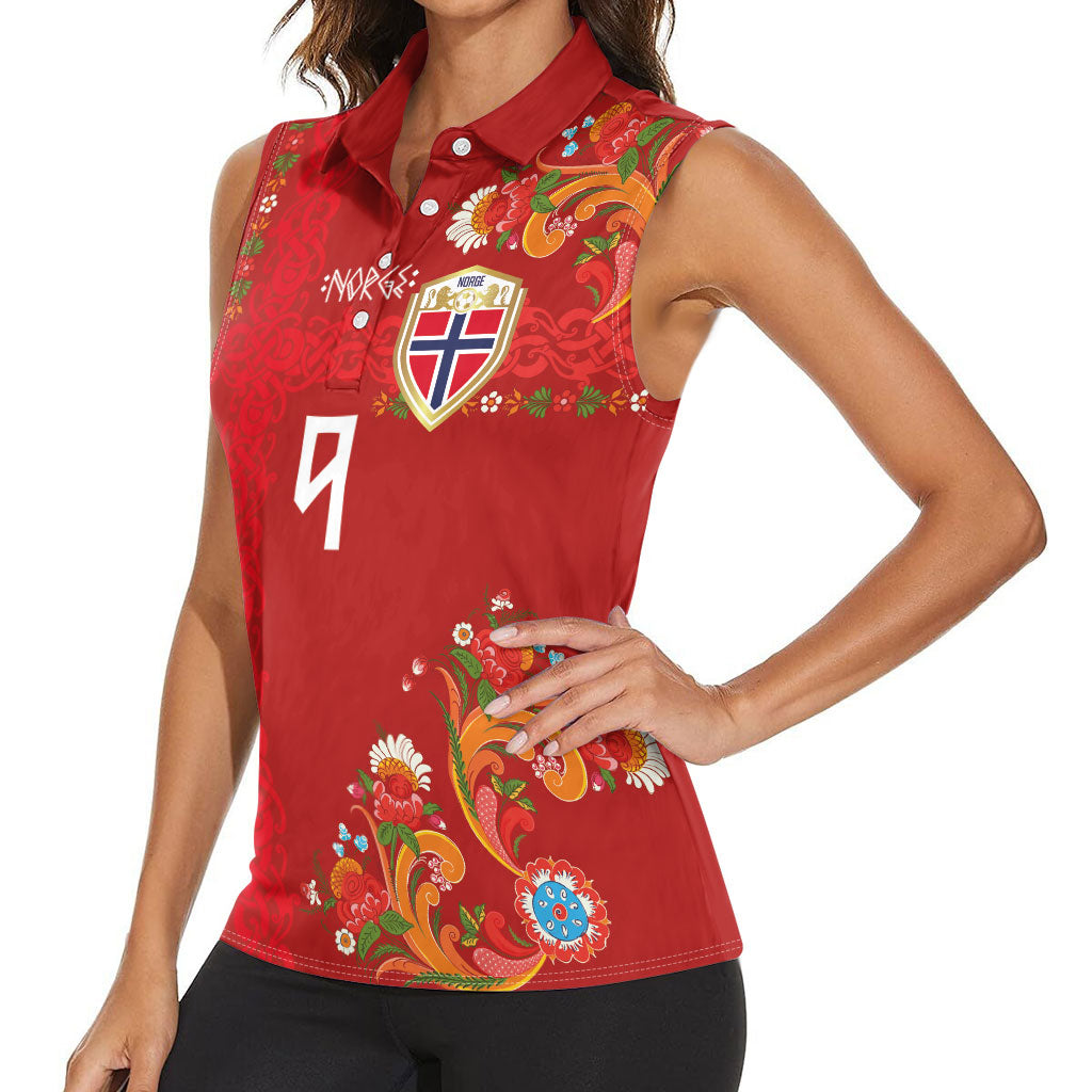 Custom Norway Football Women Sleeveless Polo Shirt Norge Viking and Rosemaling Ornament