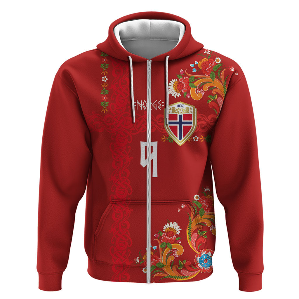 Custom Norway Football Zip Hoodie Norge Viking and Rosemaling Ornament