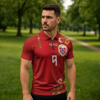 Custom Norway Football Zipper Polo Shirt Norge Viking and Rosemaling Ornament