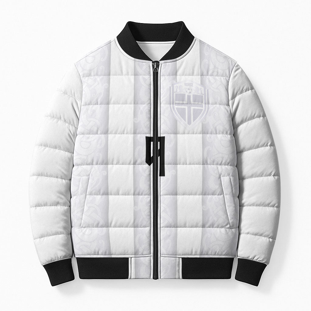 Custom Norway Football Bomber Puffer Jacket Norge Viking Ornament Whiteout