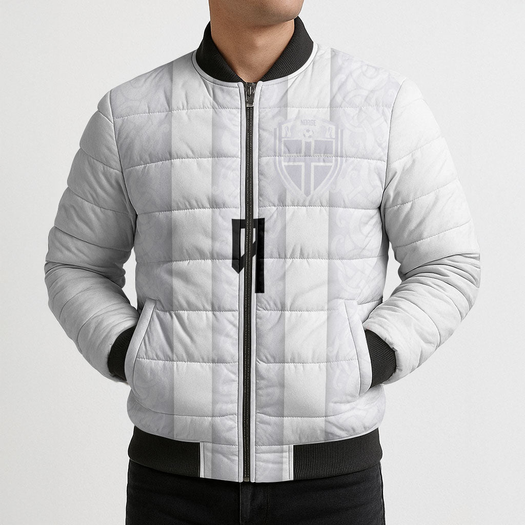 Custom Norway Football Bomber Puffer Jacket Norge Viking Ornament Whiteout