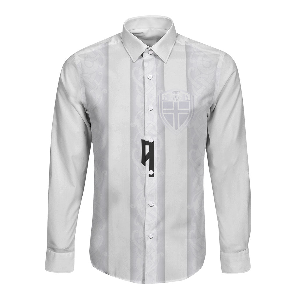 Custom Norway Football Long Sleeve Button Shirt Norge Viking Ornament Whiteout