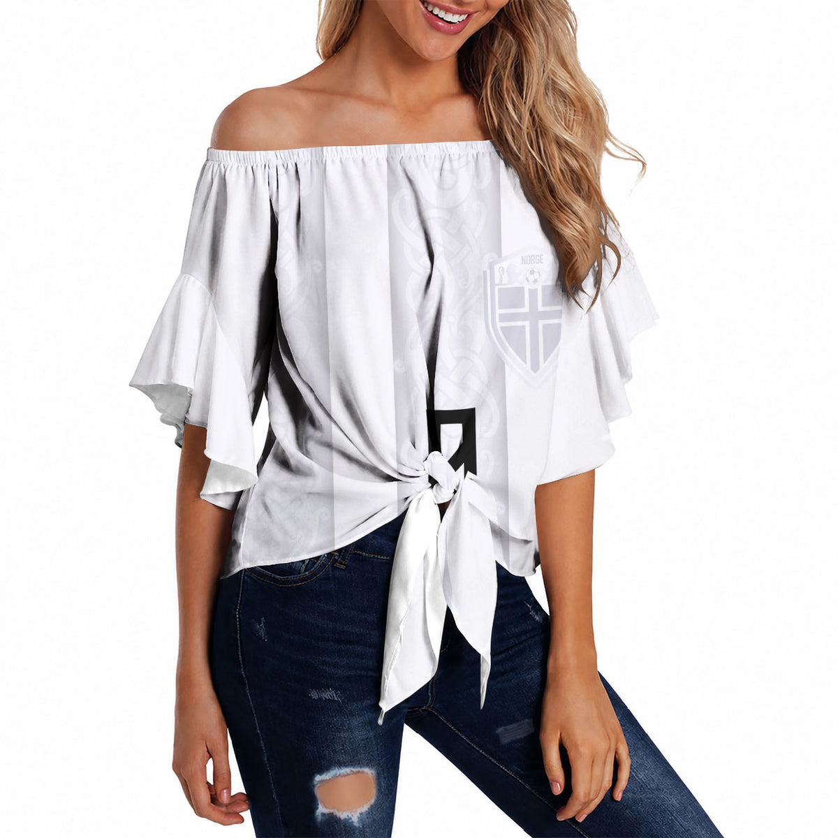 Custom Norway Football Off Shoulder Wrap Waist Top Norge Viking Ornament Whiteout
