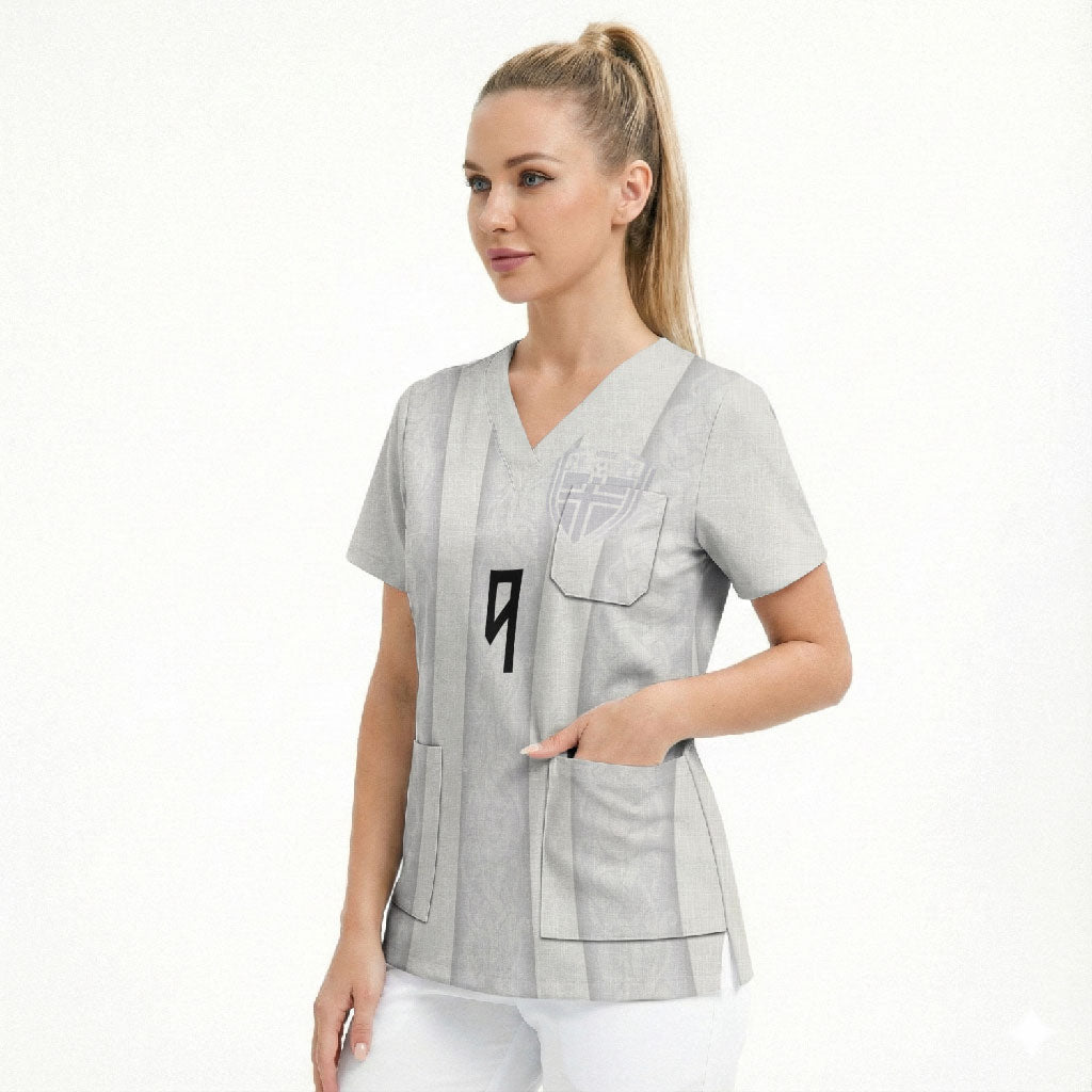 Custom Norway Football Scrub Top Norge Viking Ornament Whiteout