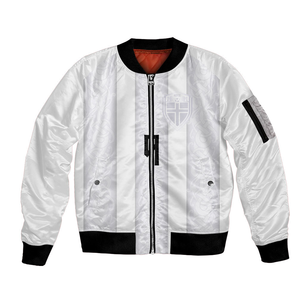 Custom Norway Football Sleeve Zip Bomber Jacket Norge Viking Ornament Whiteout