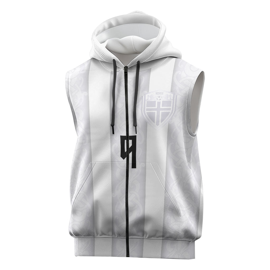 Custom Norway Football Sleeveless Zip Hoodie Norge Viking Ornament Whiteout