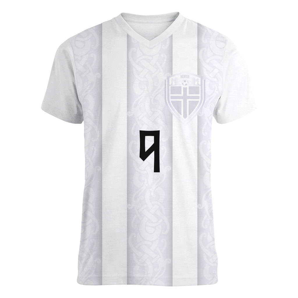 Custom Norway Football Women V-Neck T-Shirt Norge Viking Ornament Whiteout