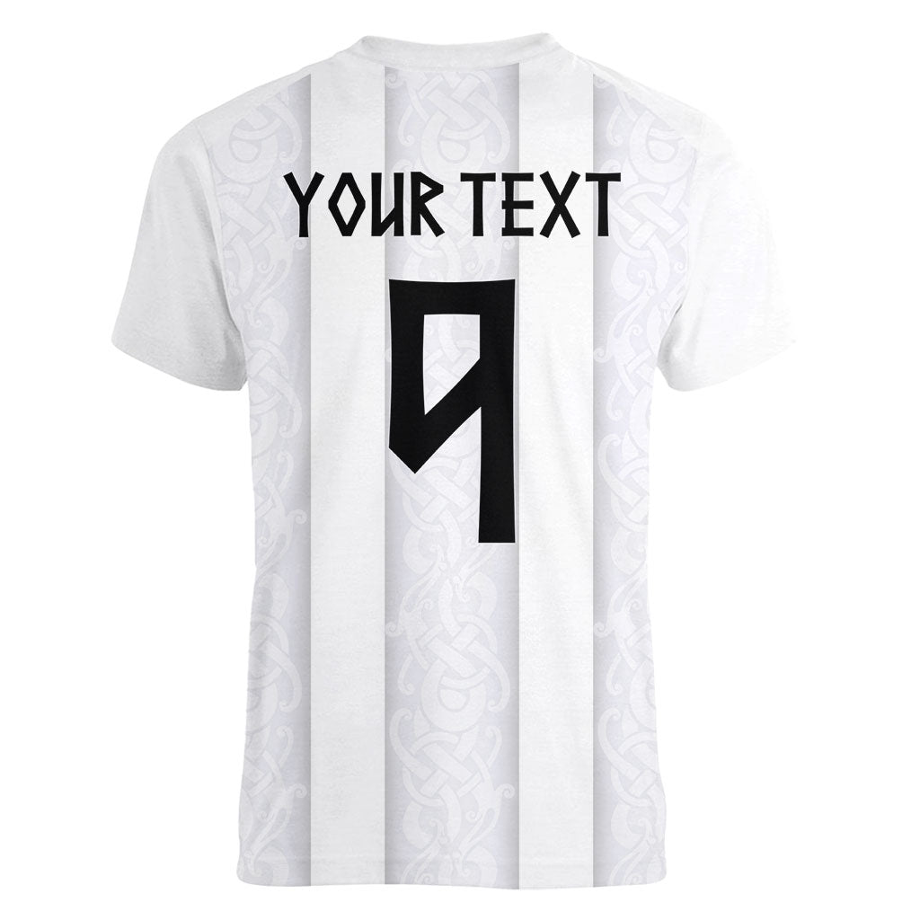 Custom Norway Football Women V-Neck T-Shirt Norge Viking Ornament Whiteout